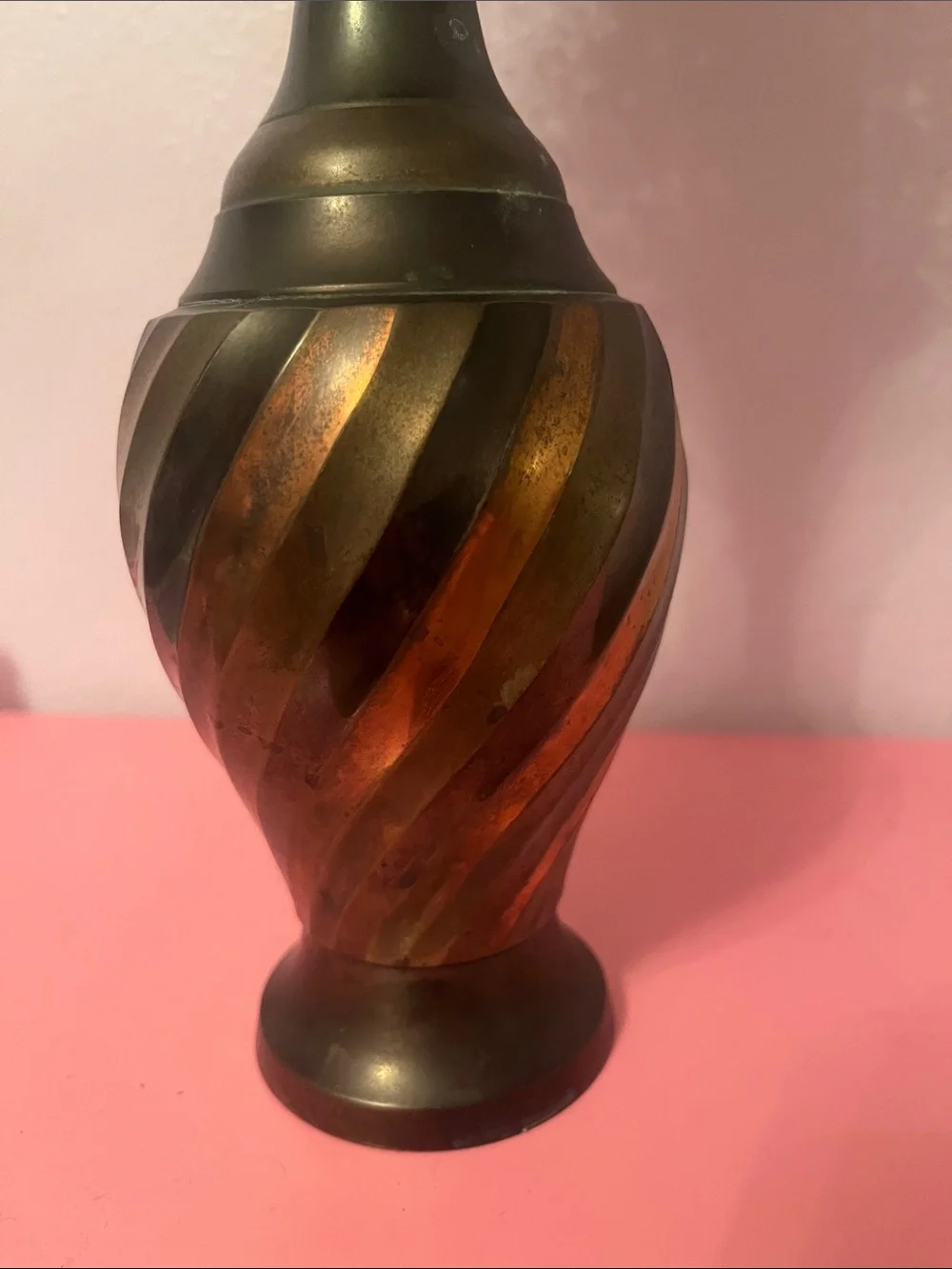 Tricolored vintage brass vase made in India 10.5 inches tall